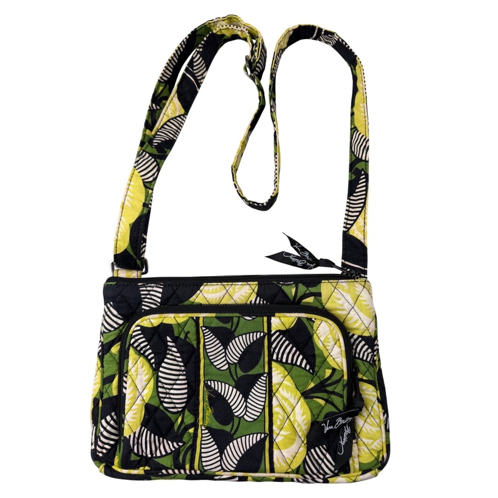 Vera Bradley Go Wild Green Floral Quilted Cotton Crossbody Bag Wallet Organizer